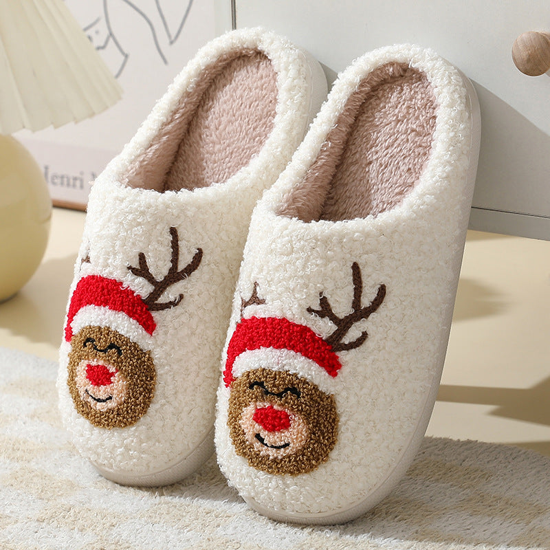 Cute Cartoon Santa Style Winter Cotton Slippers For Men And Women Plush Lightweight House Slippers Slip-on Cozy Indoor Outdoor Slippers