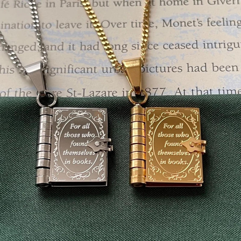 Open And Close Book Necklace pendant front view