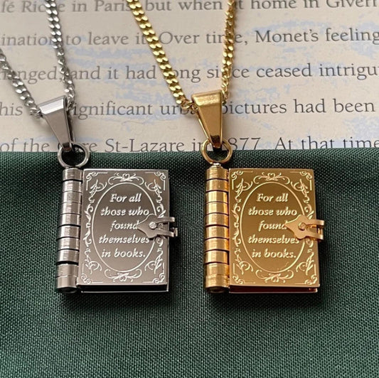 Open And Close Book Necklace pendant front view
