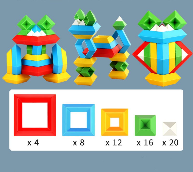 Rainbow Tower Ring Wooden Shapes Building Blocks Montessori Educational Toys for Kids