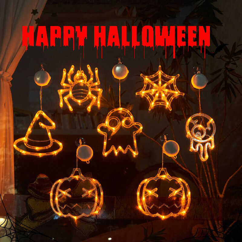 Halloween Window Hanging LED Lights Spider Pumpkin Ghost Horror Holiday Home Decor