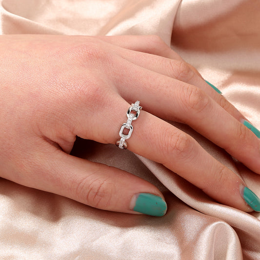 Korean style micro-inlaid zircon bamboo link chain adjustable Ring
