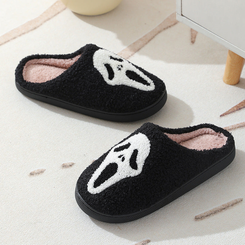 Halloween Skull Cartoon Print Slippers Warm Winter Slippers For Men Women Couple