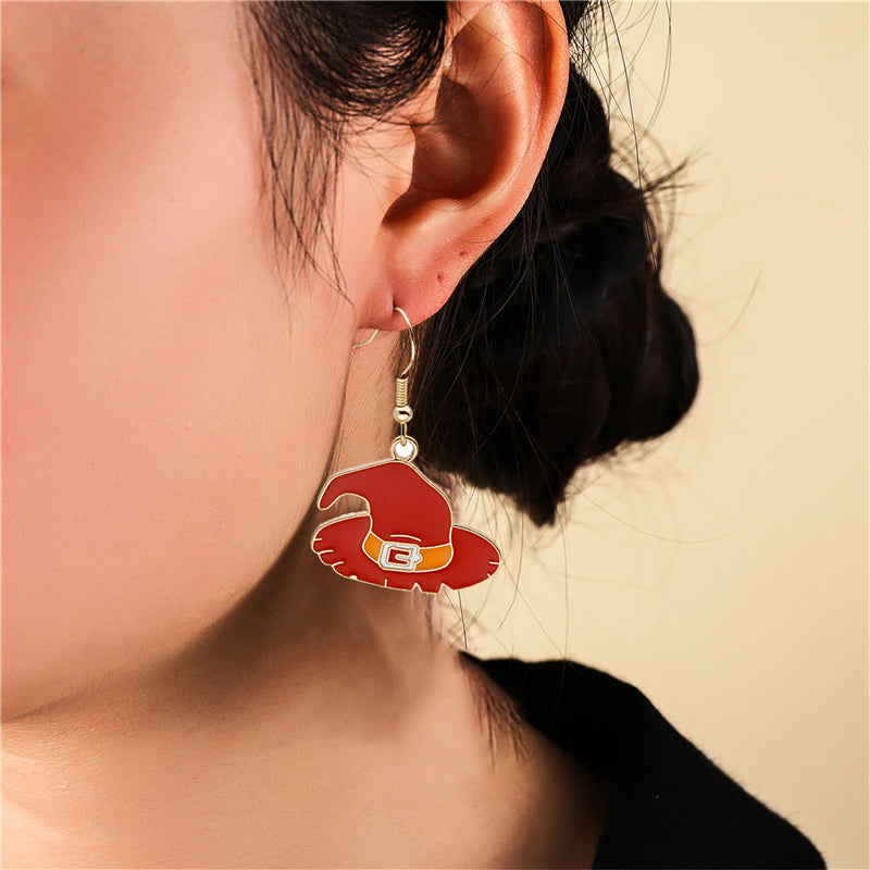 Halloween Earrings Cute Pumpkin Spooky Oil Drip Alloy Earrings Jewelry hat picture
