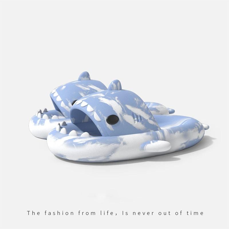 Graffiti Cloudy Shark Slippers Platform Shark Sandal Indoor Bathroom Anti skid Slides Couples Summer Shoes Soft Beach Flops|
