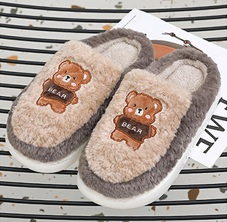 Bears Fur Slippers For Women To Keep Warm In Winter Plush Lightweight House Slippers Slip-on Cozy Indoor Outdoor Slippers