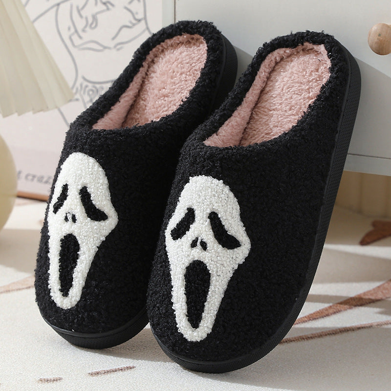 Halloween Skull Cartoon Print Slippers Warm Winter Slippers For Men Women Couple