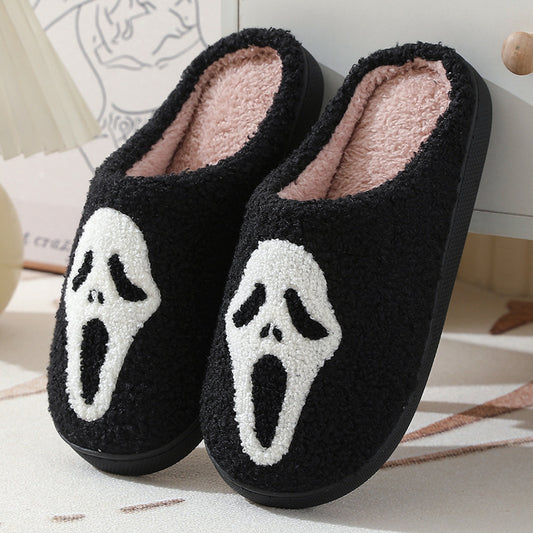 Halloween Skull Cartoon Print Slippers Warm Winter Slippers For Men Women Couple