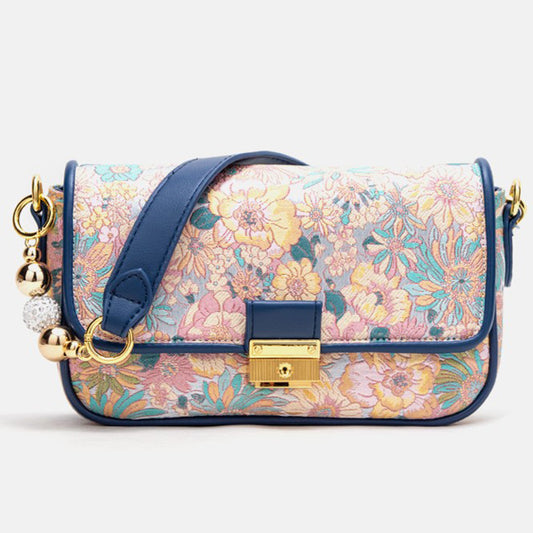 Women 's Durable Floral Crossbody Bag Canvas Messenger Handbag Multi Pocket Travel Satchel Purse blue