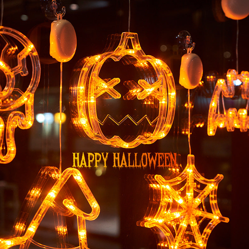 Halloween Window Hanging LED Lights Spider Pumpkin Ghost Horror Holiday Home Decor