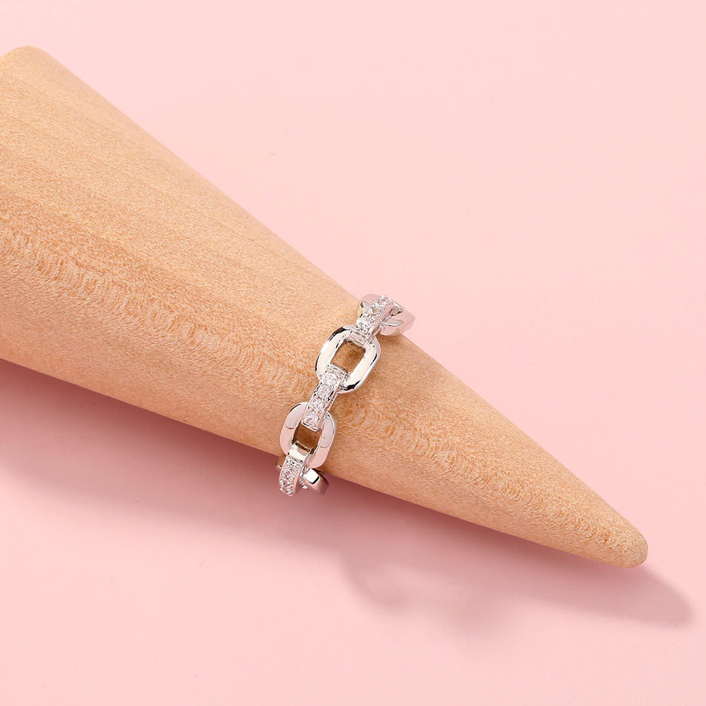 Korean style micro-inlaid zircon bamboo link chain adjustable Ring
