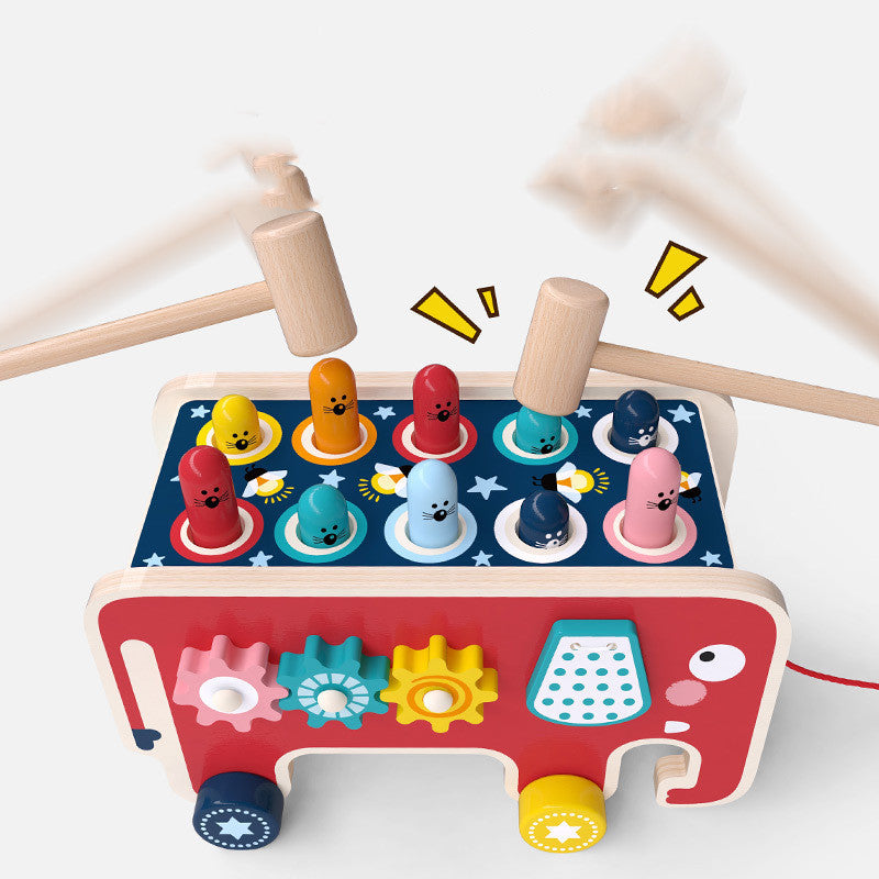 Montessori Toddlers Kids Wooden Pounding Bench Animal Bus Toys Early Educational Set