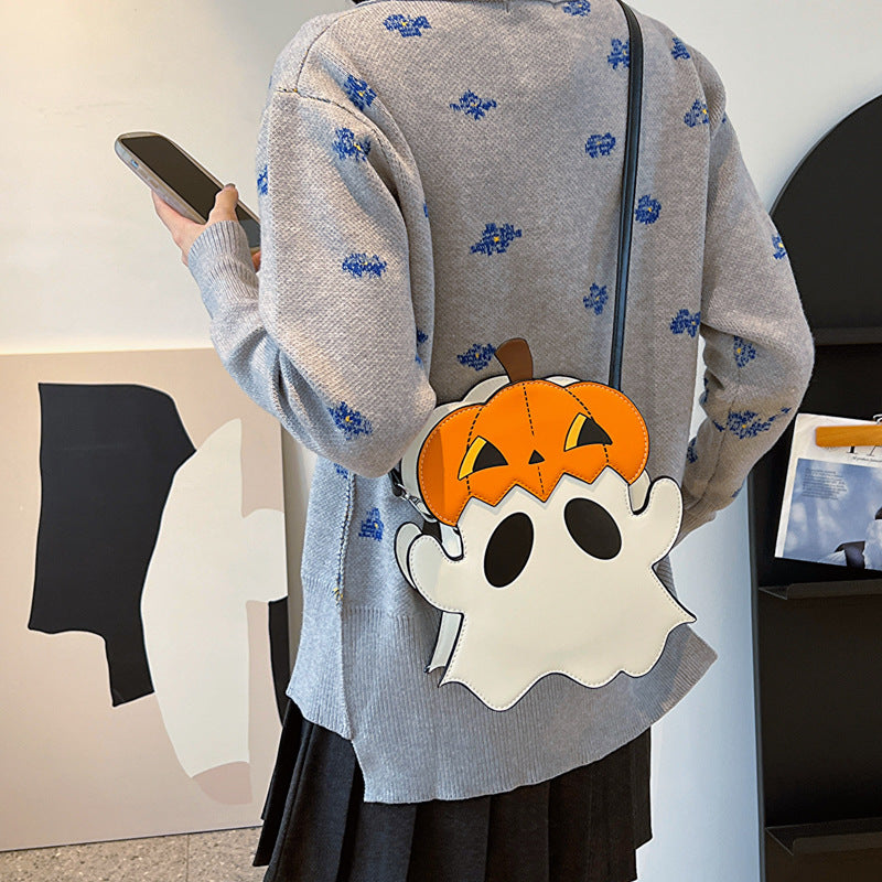 Halloween Bag Cartoon Pumpkin Treat bag Ghost Design Purse Candy Crossbody back View