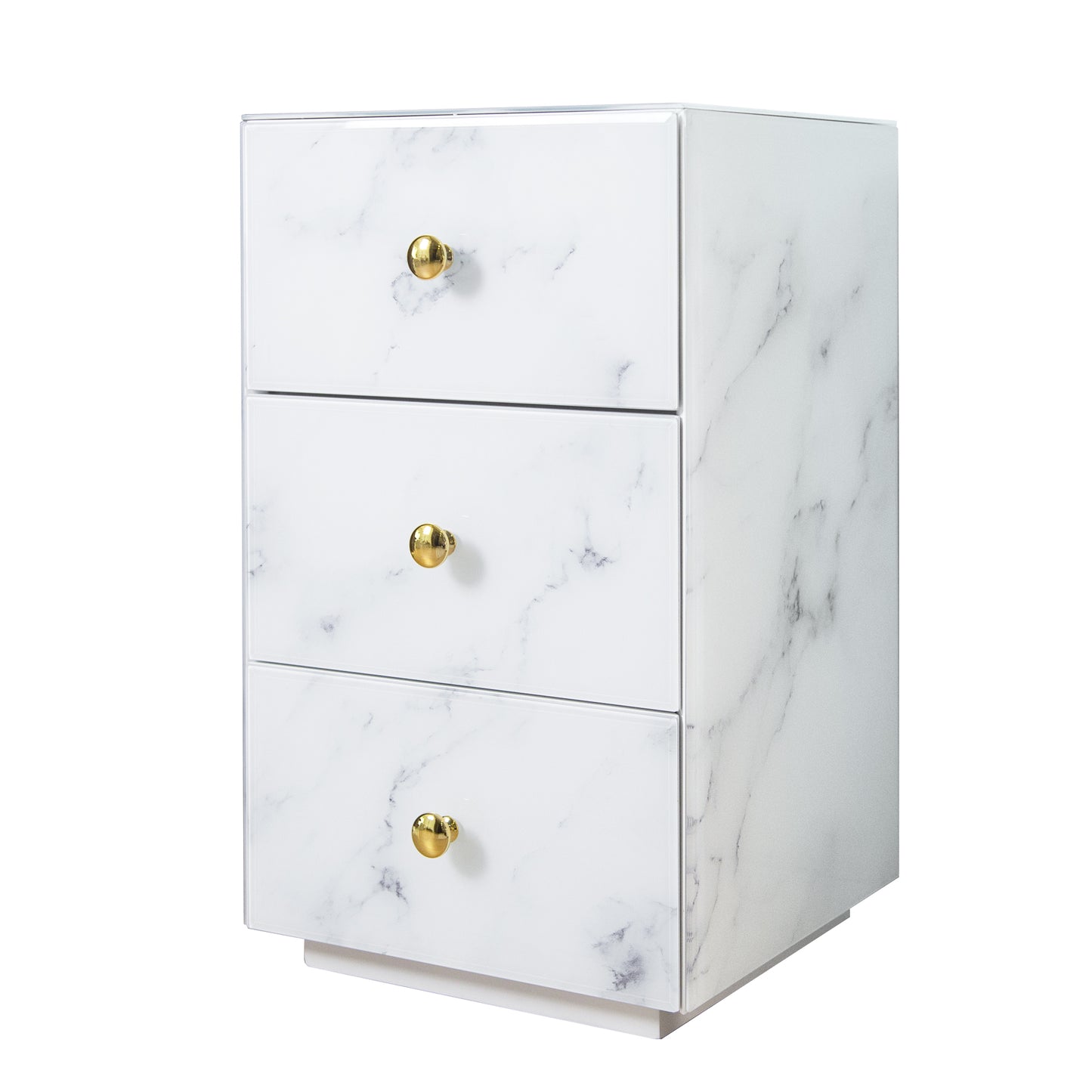 Glass Nightstand Marble with 3 Drawers Side Table for Bedroom (Tempered Glass)