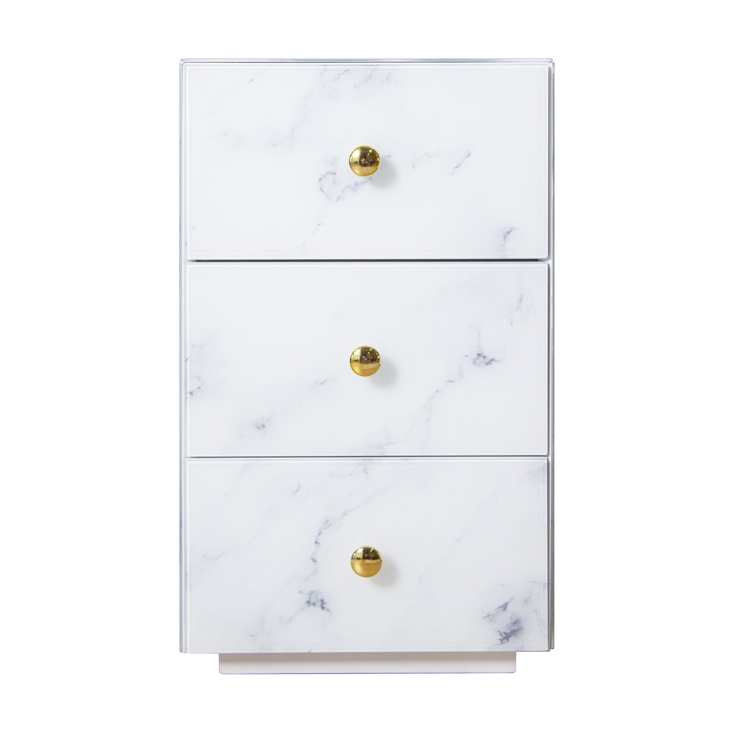 Glass Nightstand Marble with 3 Drawers Side Table for Bedroom (Tempered Glass)