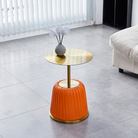 Luxury Gold Top with Metal Covered Orange PU Side Table, Small End Tbale for Living Room