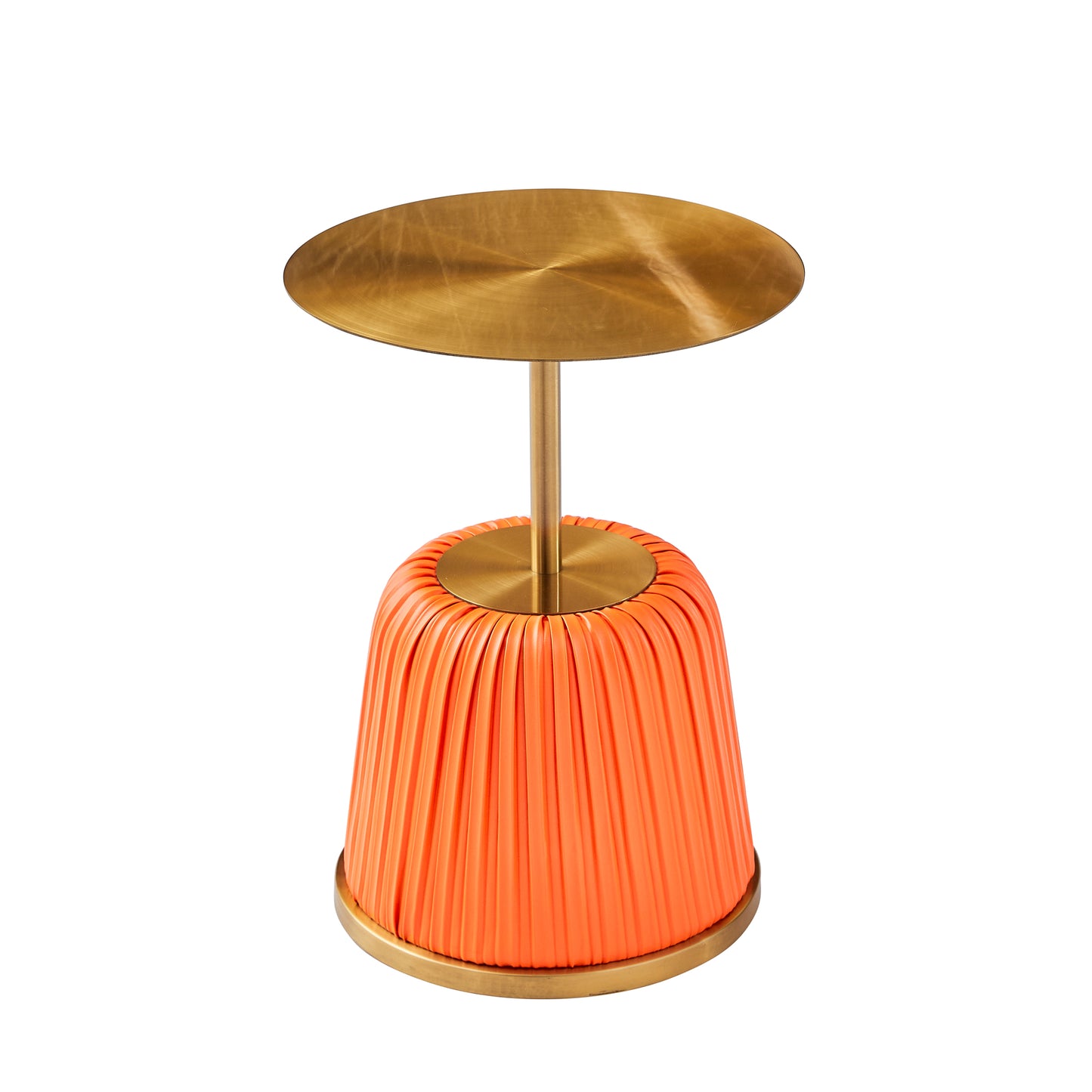 Luxury Gold Top with Metal Covered Orange PU Side Table, Small End Tbale for Living Room