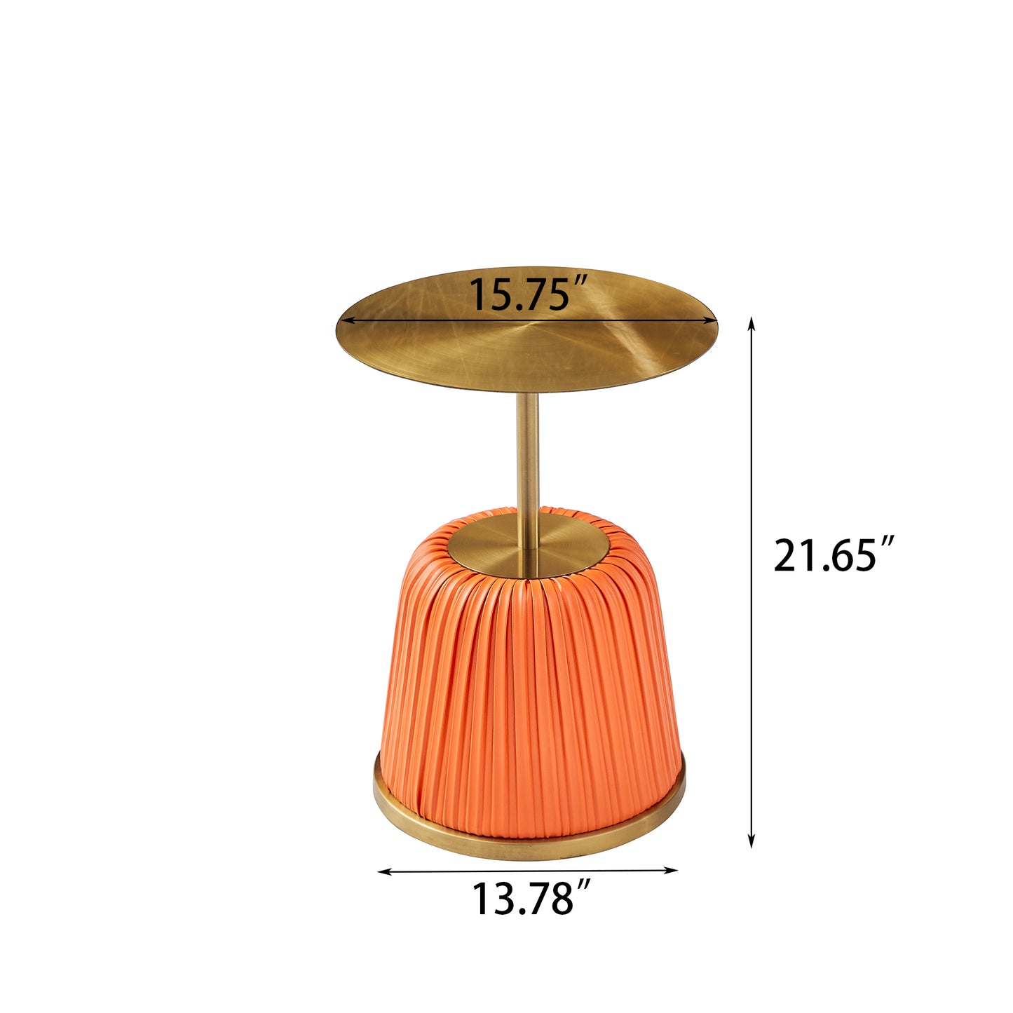 Luxury Gold Top with Metal Covered Orange PU Side Table, Small End Tbale for Living Room