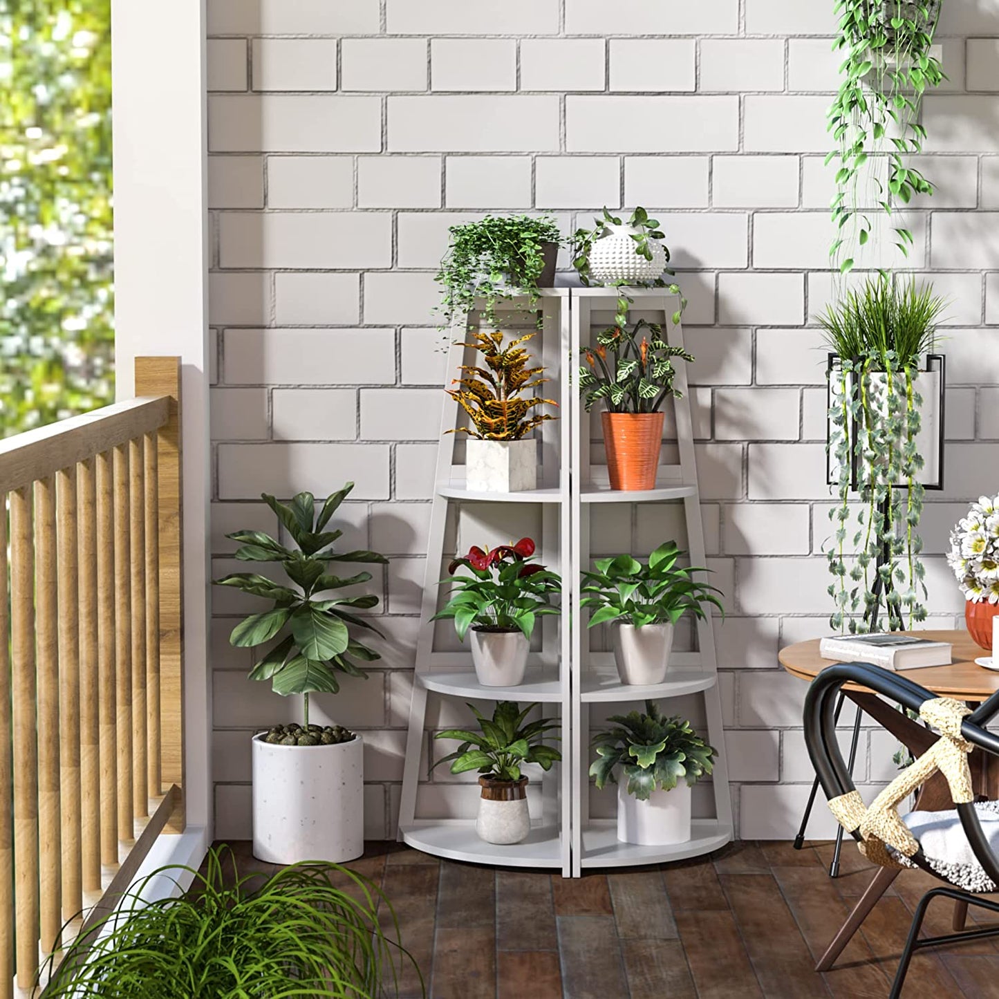 Corner Shelf, 4 Tier Bamboo Bookshelf, Open Ladder,Bedroom, Office, Kitchen, Balcony