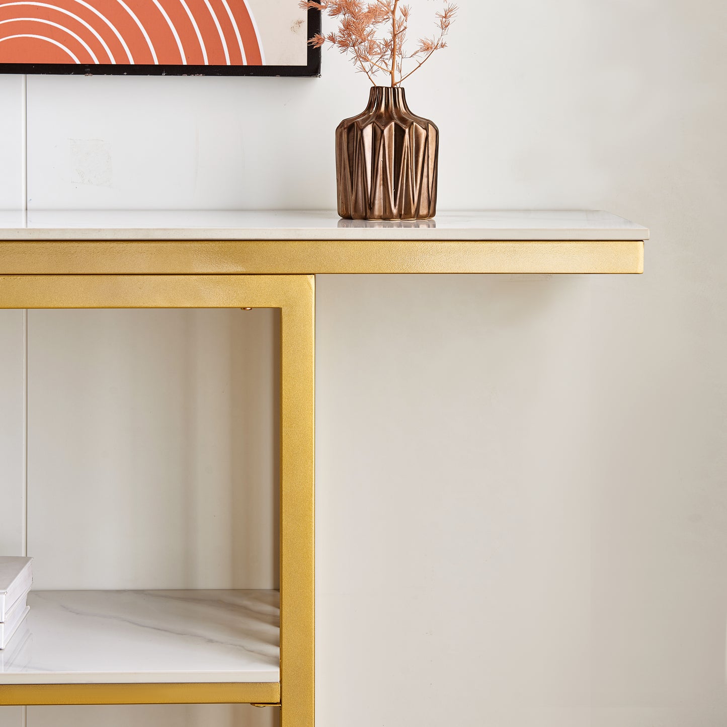 Modern Console Table, Metal Frame with Adjustable foot pads for Entrance, Corridor, Living room Office.(Gold)