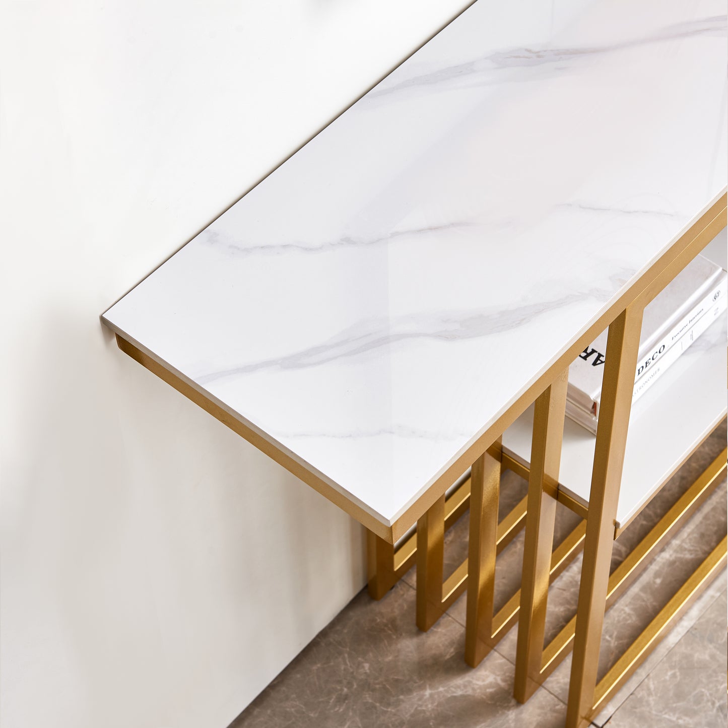 Modern Console Table, Metal Frame with Adjustable foot pads for Entrance, Corridor, Living room Office.(Gold)