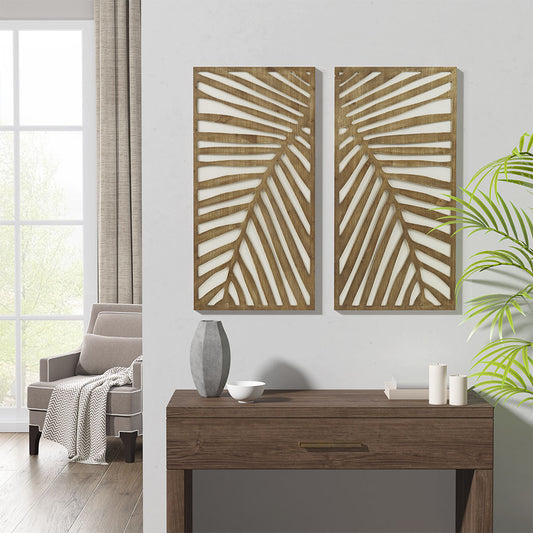 Birch Palms Two-tone 2-piece Wood Panel Wall Art Decor Set