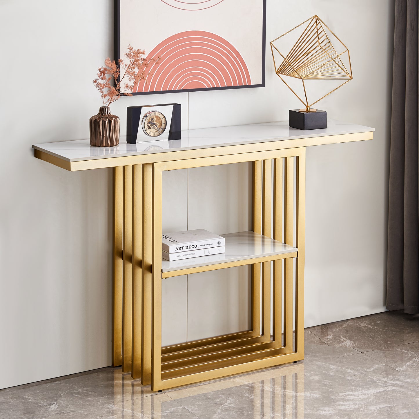 Modern Console Table, Metal Frame with Adjustable foot pads for Entrance, Corridor, Living room Office.(Gold)