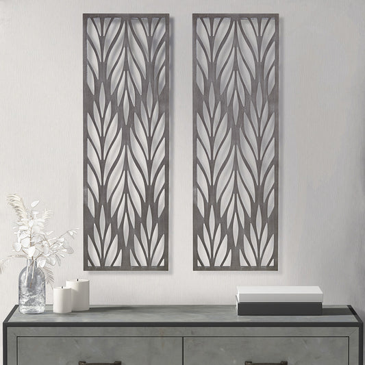 Florian Grey Laser Cut Wood 2-piece Panel Wall Art Decor Set