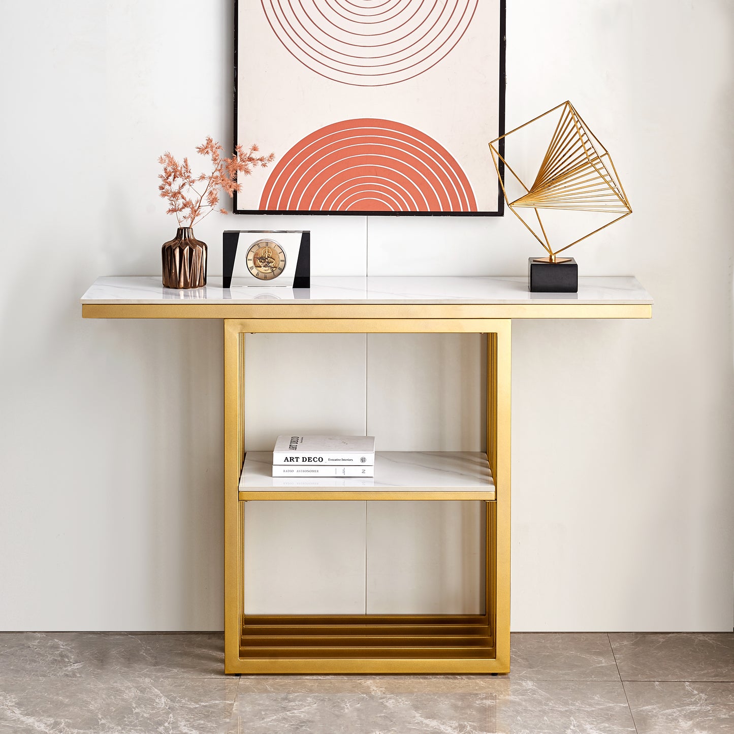 Modern Console Table, Metal Frame with Adjustable foot pads for Entrance, Corridor, Living room Office.(Gold)