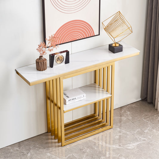 Modern Console Table, Metal Frame with Adjustable foot pads for Entrance, Corridor, Living room Office.(Gold)