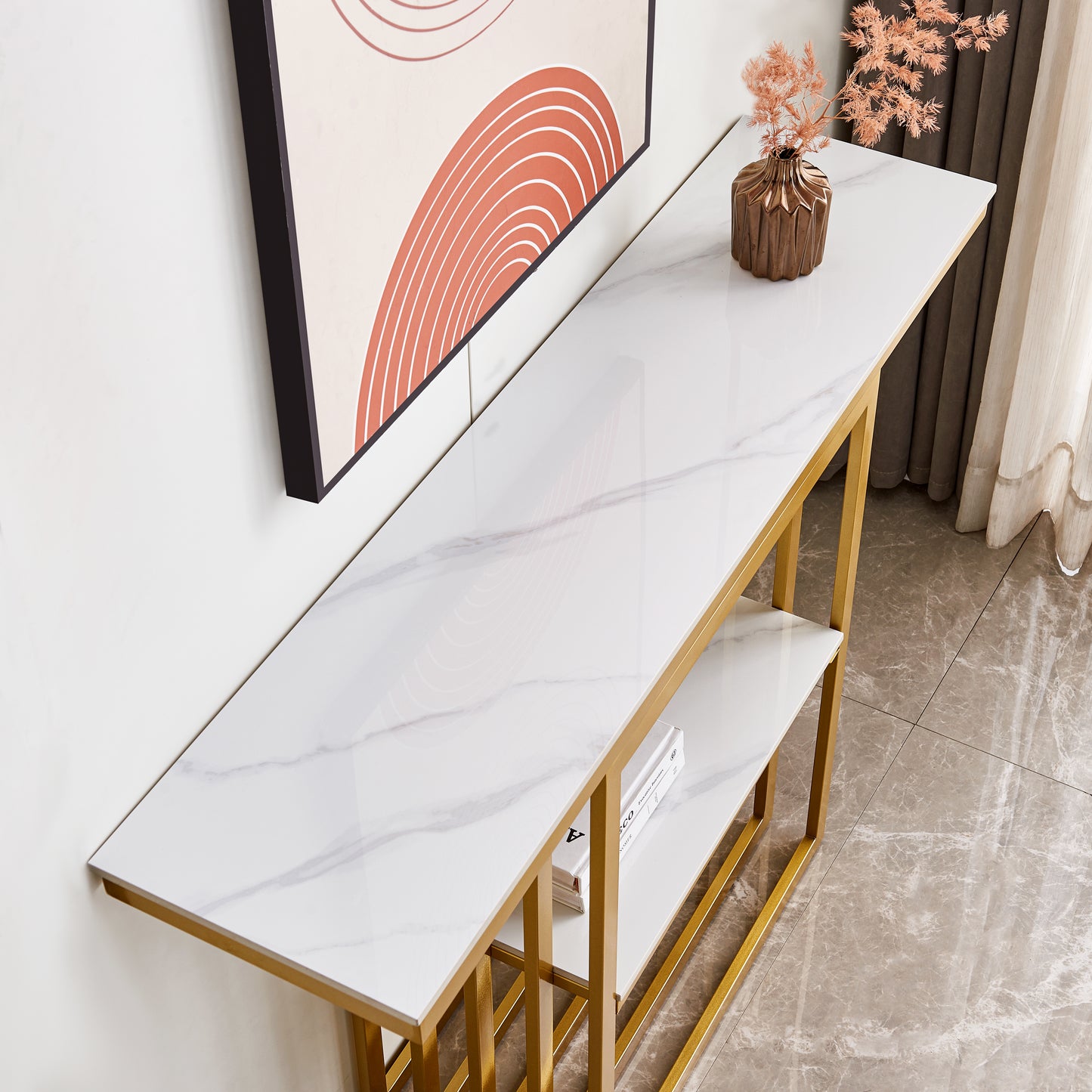 Modern Console Table, Metal Frame with Adjustable foot pads for Entrance, Corridor, Living room Office.(Gold)
