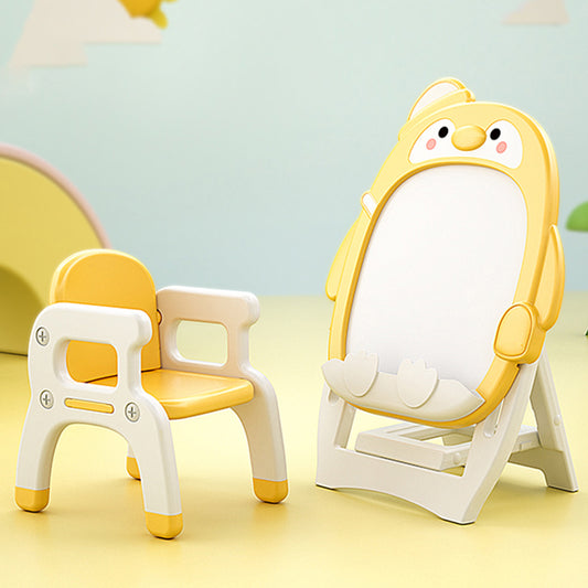 Children indoor Cartoon penguin yellow drawing board Magnetic graffiti board table and chair