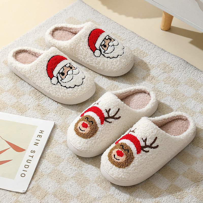 Cute Cartoon Santa Style Winter Cotton Slippers For Men And Women Plush Lightweight House Slippers Slip-on Cozy Indoor Outdoor Slippers