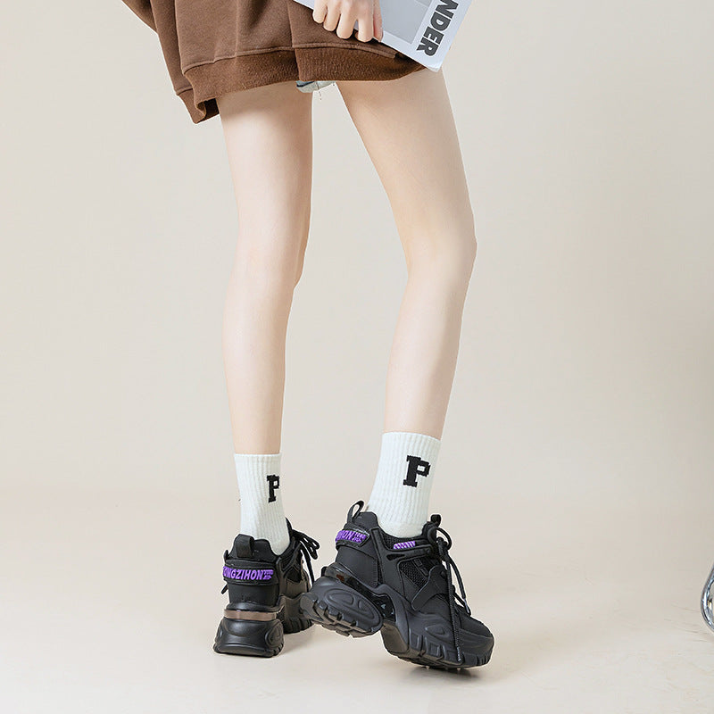 Women's 2023 Spring New Casual Sports  Thick Soled White Shoes