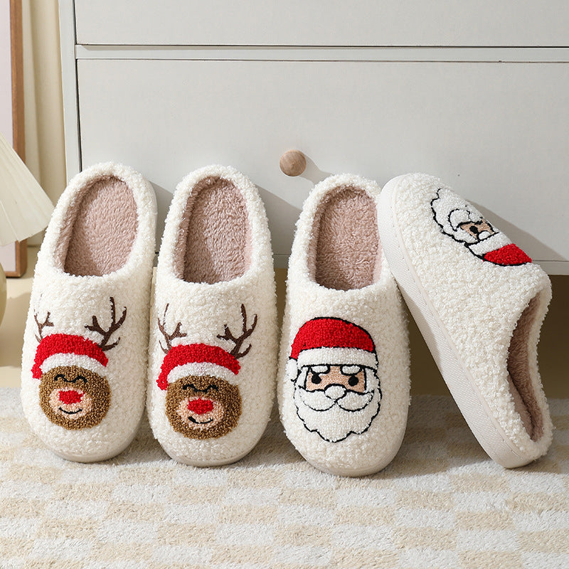 Cute Cartoon Santa Style Winter Cotton Slippers For Men And Women Plush Lightweight House Slippers Slip-on Cozy Indoor Outdoor Slippers