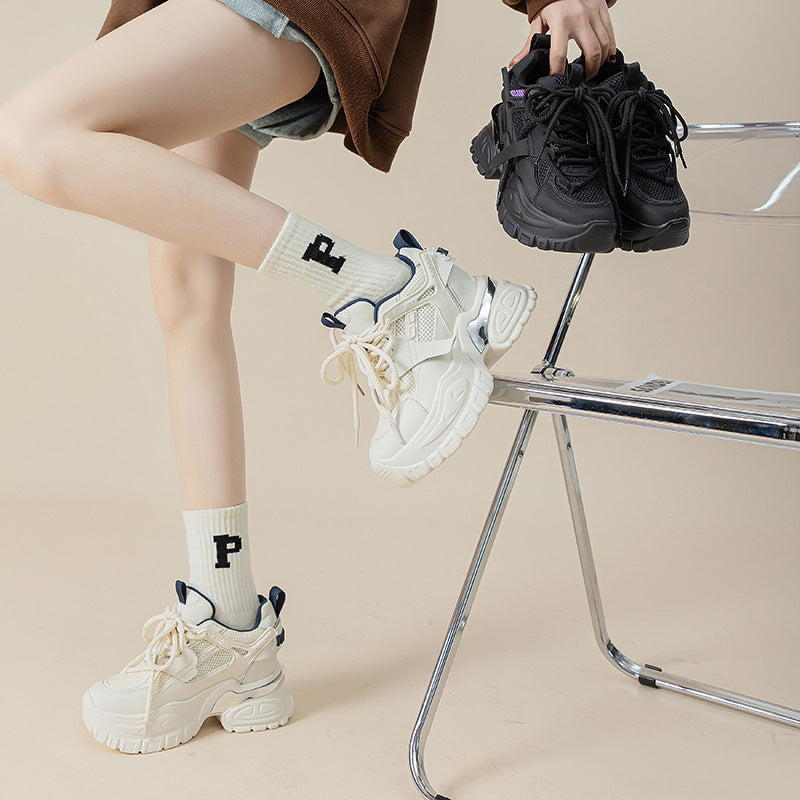 Women's 2023 Spring New Casual Sports  Thick Soled White Shoes