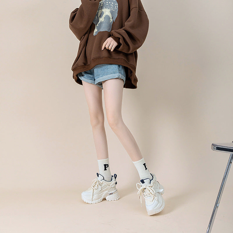 Women's 2023 Spring New Casual Sports  Thick Soled White Shoes