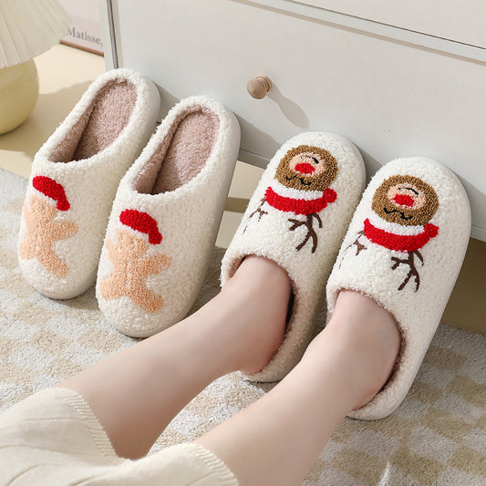 Cute Cartoon Santa Style Winter Cotton Slippers For Men And Women Plush Lightweight House Slippers Slip-on Cozy Indoor Outdoor Slippers