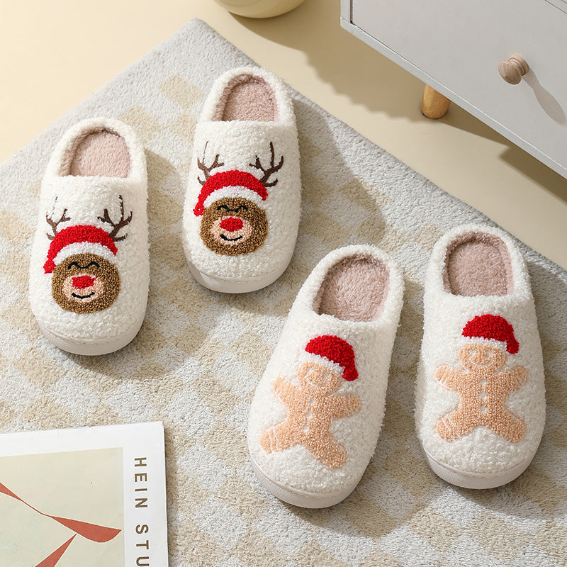 Cute Cartoon Santa Style Winter Cotton Slippers For Men And Women Plush Lightweight House Slippers Slip-on Cozy Indoor Outdoor Slippers