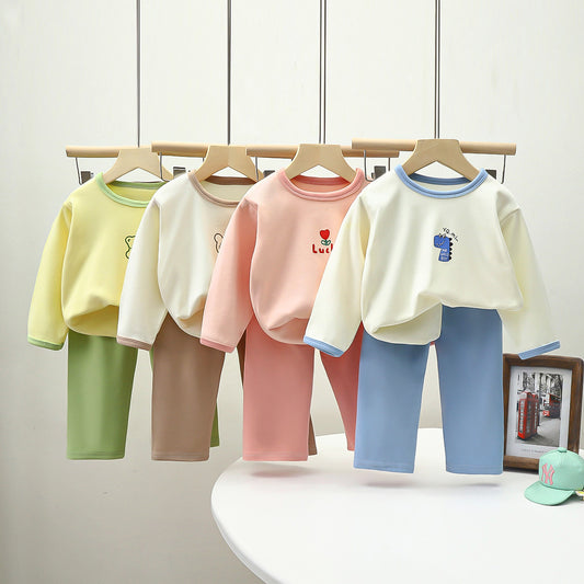 Children'sAutumn New Boys' Velvet Clothes Girls' Warm Sets Home Clothing Children's Clothing